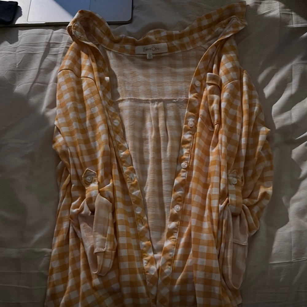 Yellow and White Checkered Button-Up Shirt